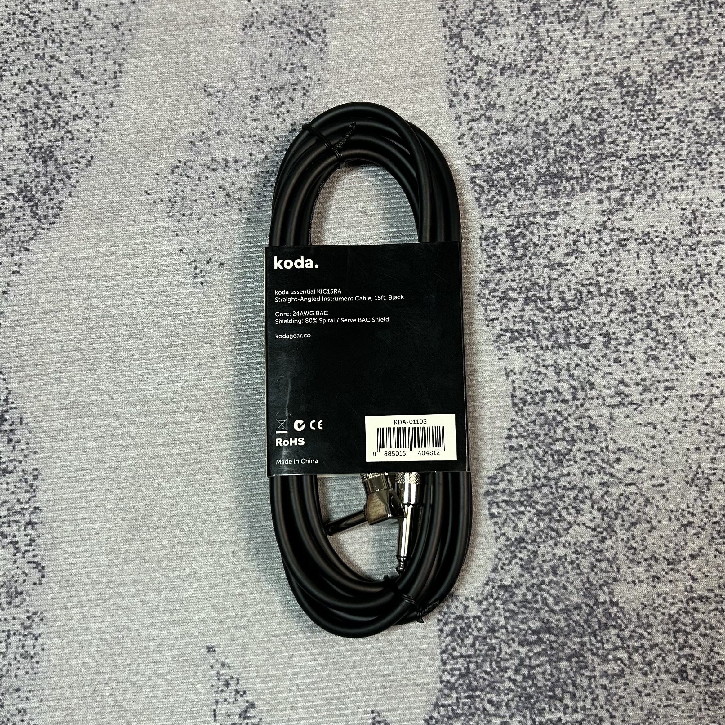 koda essential KIC15RA Straight-Angled Instrument Cable, 15ft, Black - Gambar 2
